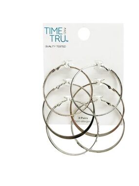 NEW TIME AND TRU Silver-Tone Hoop Earrings Set - 3 Pairs